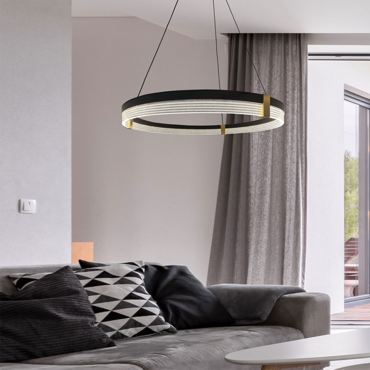 Lampa wisząca Plum Triangle 80 cm czarno-transparentna LED CCT - 7276