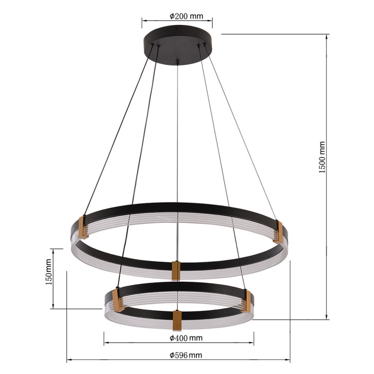 Lampa wisząca Plum 60 cm 40 cm czarno-transparentna LED CCT - 7847