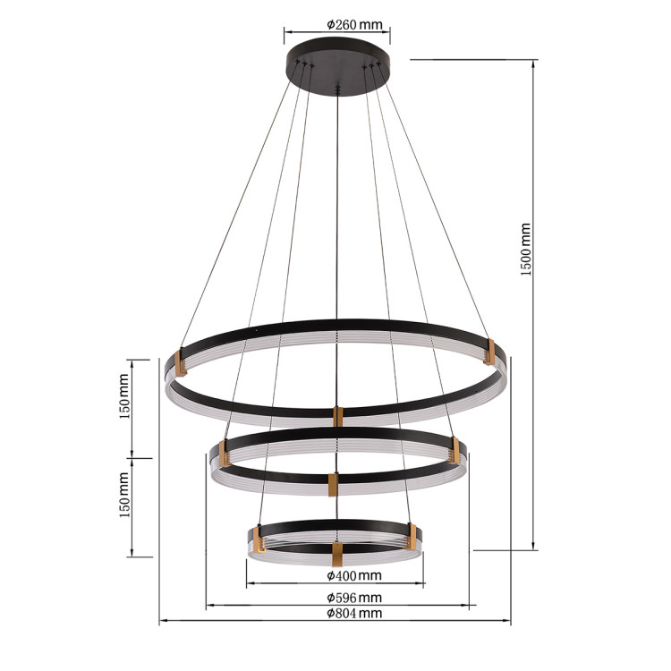 Lampa wisząca Plum 80 cm 60 cm 40 cm czarno-transparentna LED CCT - 7864